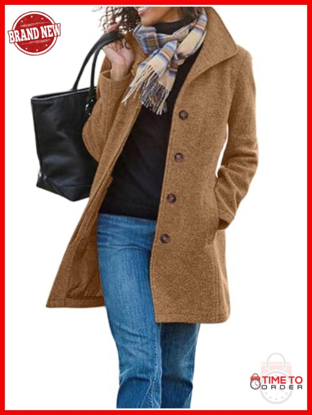Womens Wool Blend Long Trench Coat Single Breasted Pea Coat Winter Fall